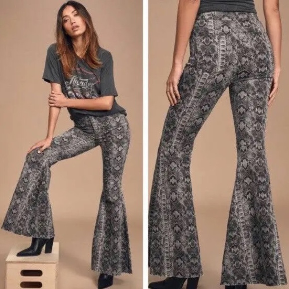 Free People Just Float On Snake Skin Bell Bottom Jeans